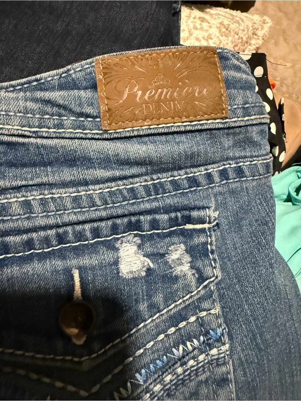 & Other Stories Blue Bootcut Jeans with Leather Patch